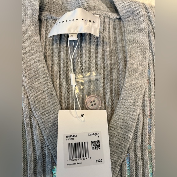 Endless Rose Silver Button-Up Cardigan. Iridescent sequins - Picture 7 of 10